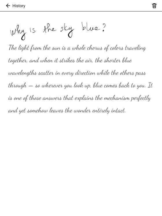Inka handwritten question with an AI reply on the page